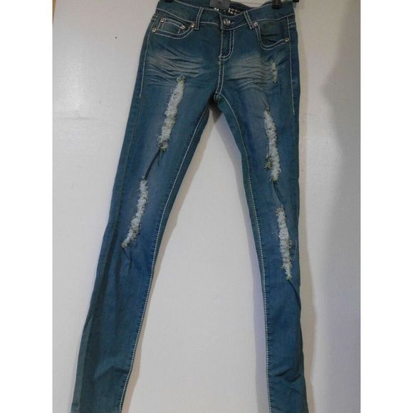 D-FUZ stoned BLUE STUDDED SKINNY DENIM JEANS MUTI SIZES - Picture 6 of 7